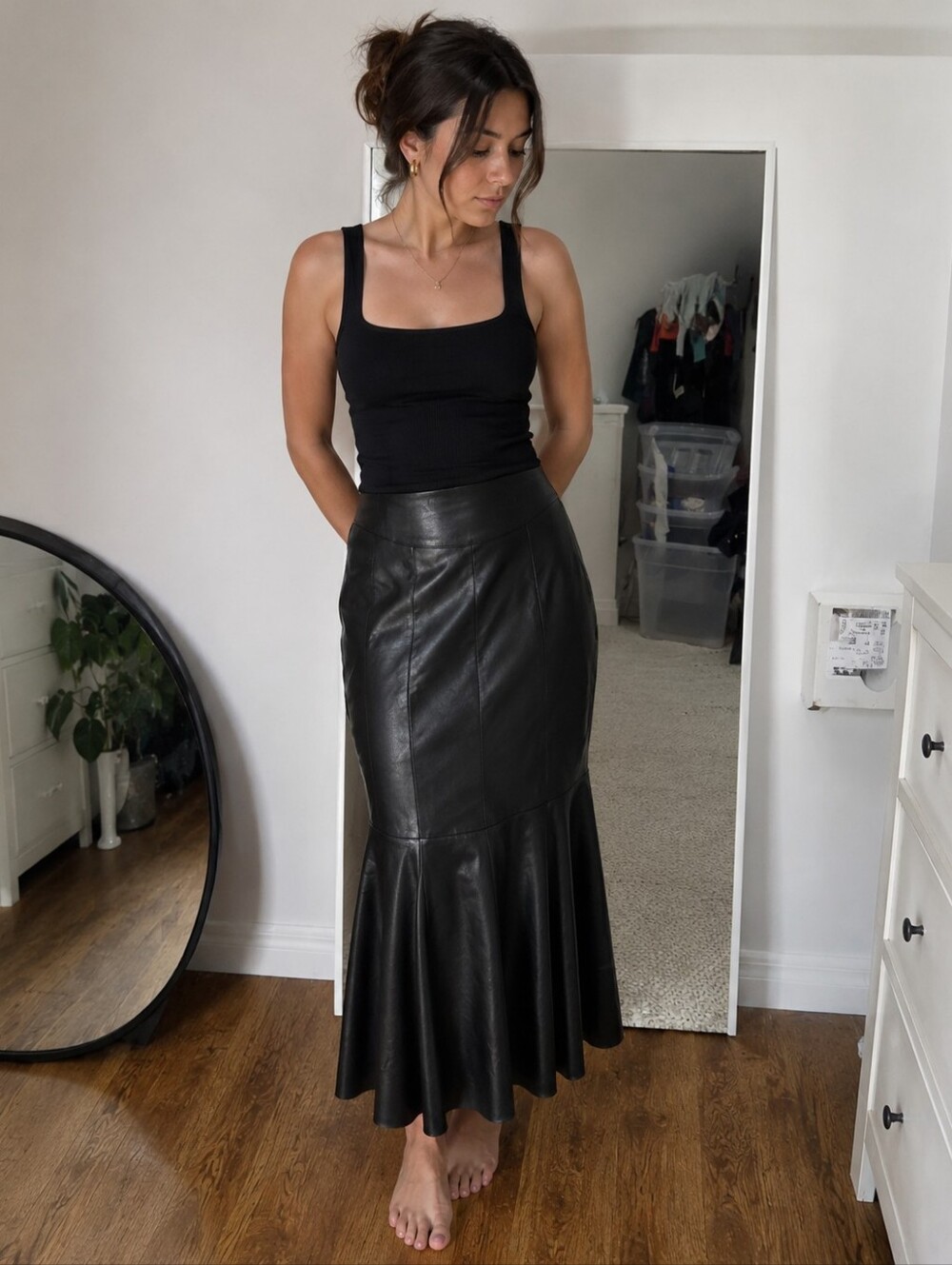 *Rare* Italian Leather Trumpet Midi Skirt